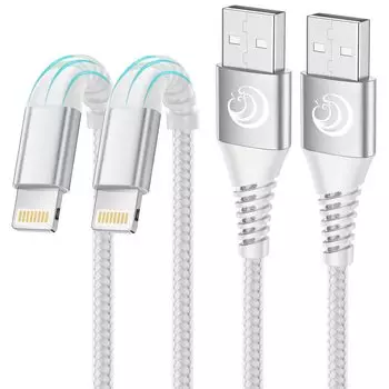 Кабель для зарядки iPhone 1 м Aioneus Lightning Cable Set of 2 iPhone Charge Cable Lightning Cable iPhone Cable Nylon Braided iPhone14 белый