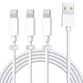 Кабель для зарядки iPhone, оригинальный, 3 шт., MFI, кабель для зарядки Lightning, популярный, сверхпрочный, совместимый с iPhone, различные типы [0,5 м/1,0 м/1,8 м] 14/13/13