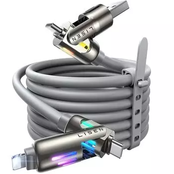 Кабель для зарядки LISEN 4 в 1, макс. мощность 240 Вт, кабель USB C [2 м, PD3.1], кабель типа C, быстрая зарядка, передача данных 480 Мбит/с, на разъем Lightning/USB AC/USB типа C