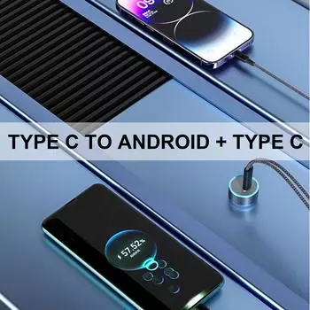 Кабель для зарядки нескольких устройств, нейлоновый оплетенный Type C для Android и порта Type C, кабель синхронизации данных, поддержка быстрой зарядки 20 чёрный