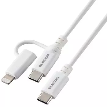 Кабель ELECOM USB Type-C 2 в 1, кабель-переходник Type-C + Lightning, 1,5 м, совместимый с PD [официально сертифицированный продукт MFi], белый [iPhone 16 series]