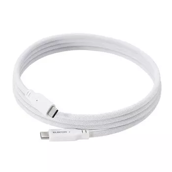 Кабель ELECOM USB Type C длиной 1,5 м, совместимый с PD, 100 Вт / 5 А, магнитный сетчатый кабель, прочный, мягкий, белый [совместимость с iPhone 16 серии проверена]