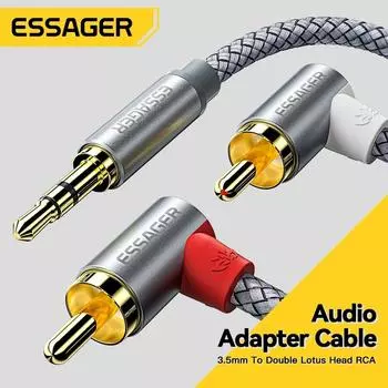 Кабель Essager 90 ° RCA с разъемом 3,5 мм до 2RCA AUX аудио стереокабель мужской разветвитель для усилителя ТВ ПК DVD кабель для наушников и динамика 1m серый