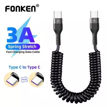 Кабель Fonken 3 в 1, тип C Micro IOS, пружинный зарядный кабель для быстрой зарядки, кабель USB-C к типу C, кабель для передачи данных для iPhone, Samsung, Xiaomi C to C Cable-1M чёрный