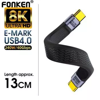 Кабель Fonken USB 4.0 Gen3 FPC PD240W 5A Тип C к USB C PD Кабель-адаптер для быстрой зарядки Thunderbolt 3 8K @ 60 Гц 40 Гбит / с Кабель-конвертер чёрный