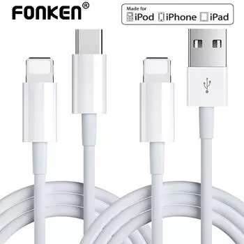 Кабель FONKEN USB C для зарядки iPhone 11 12 для iPad PD, зарядное устройство типа C, провод быстрой зарядки для Macbook, телефонный кабель IOS USB A to Lightning белый