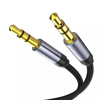 Кабель GIMIRO Aux-Aux [2M] Aux-кабель, стереоразъем 3,5 мм, аудиокабель — нейлоновый плетеный Aux-кабель для автомобиля, наушников, телефона, планшета, стереосистемы, ноутбука серый