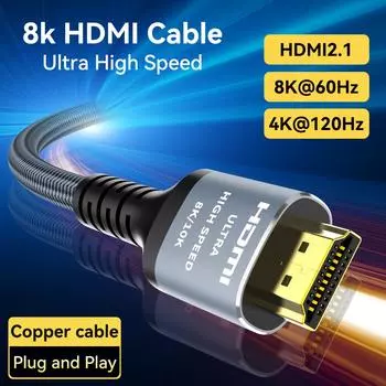 Кабель HDMI 8K 2.1, 48 Гбит/с, HDMI 2.1, высокоскоростной плетеный шнур HDMI-4K, 120 Гц, 8K, 60 Гц, DTS:X, HDCP 2.2 и 2.3, совместимость с HDR 10 3.3FT/1M/39.3inch