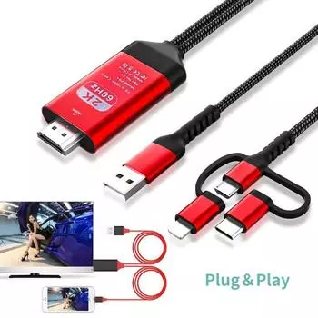 Кабель HDMI Дисплей Тип C Экран Micro USB 3.0 Подключение к HDMI-совместимому HDTV-проектору Видеоадаптер-конвертер для IPhone Samsung Huawei