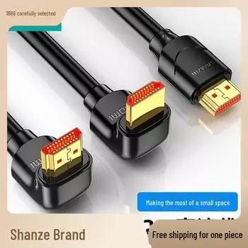 Кабель HDMI Shanze 90° Right Angle - Совместимость с 4K и 3D для подключения компьютера к телевизору/проектору, бесплатная доставка Big side up, 1 meter