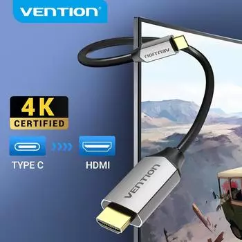 Кабель HDMI Vention Type C USB C к HDMI Thunderbolt 3 для MacBook Samsung S9 Huawei Mate P20 Pro 4K HDMI-адаптер