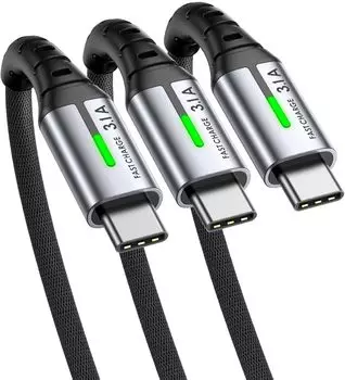 Кабель INIU USB C из 3 QC, совместимый с быстрой зарядкой, сверхпрочный, высокоскоростной, для передачи данных, прочный, нейлоновый, оплетка, кабель для зарядки типа C для iPhone 16, 15 Pro