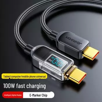 Кабель Jiletang для быстрой зарядки PD Digital Display, совместимый с Apple 20 Вт и Android, прозрачный дизайн. Type-C to Type-C 100W синий