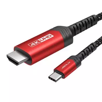 Кабель JSAUX USB C - HDMI, кабель USB - HDMI HDR HDCP, совместимый с iPhone Pro, Galaxy S24 S23, iPad Pro, красный, 10 футов/3 м (4K @ 60 Гц) 3.1 Тип-C 2.0 2.2 16/16 красный