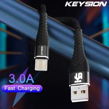 КАБЕЛЬ KEYSION 3A для iPhone 14 13 11 Pro Max XR XS SE 2022 USB A для молниеносной зарядки телефонный кабель для pad mini charger Cord 0.25m чёрный