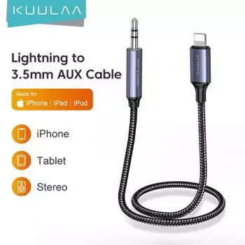Кабель Kuulaa, Jack 3,5 мм/Lightning 1m чёрный