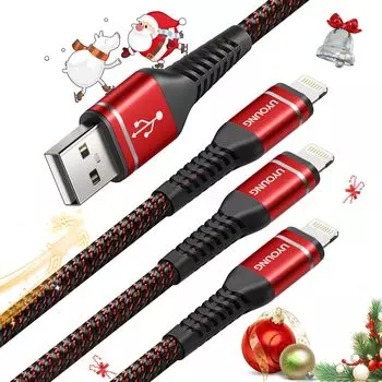 Кабель Lightning 2M, комплект из 3 предметов, кабель для зарядки iPhone, длинный, прочный нейлоновый кабель Lightning USB для быстрой зарядки и передачи данных красный