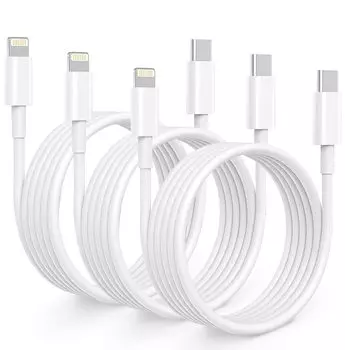 Кабель Lightning для зарядки iPhone, кабель Type C из 3, быстрая зарядка, синхронизация, сверхпрочный, совместимый с кабелем Lightning Pro, USB-C [сертифицировано MFi] [набор