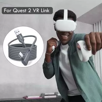 Кабель Link, совместимый с Oculus Quest 2, Кабель USB C 3.0 для быстрой зарядки и передачи данных на ПК для VR-гарнитуры и игрового ПК 16 футов(5M)