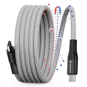 Кабель Magtame usb c для быстрой зарядки Магнитное притяжение предотвращает спутывание кабеля типа c 60 Вт/PD совместим с памятью формы usbc&usbc кабель металлический разъем