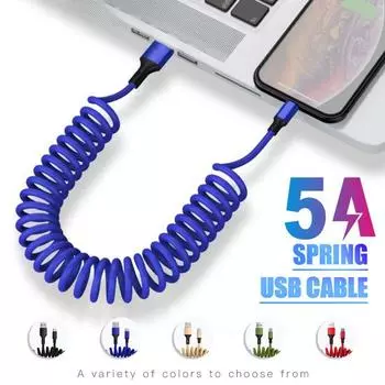 Кабель Marjay 5A USB Type C, пружинный кабель для быстрой зарядки для iphone 11, 12, 13, кабель Micro USB для Samsung, Xiaomi, Huawei, провод для передачи данных 1.5m For Micro чёрный