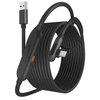 Кабель Maxonar Link 5M с функцией зарядки Meta Quest 3S/Quest 3/Oculus 2/Pico, совместимый с 4 игровыми ПК/Steam для виртуальной реальности [высокоскоростная передача данных 5 Гбит/с]