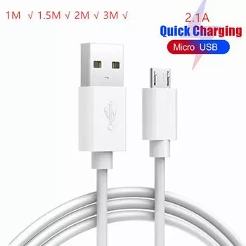 Кабель Micro USB 1 м, 2 м, 3 м, быстрая зарядка, синхронизация данных, USB-кабель для зарядного устройства, шнур для планшетов Samsung S6 Xiaomi, кабели для мобильных телефонов 1M белый
