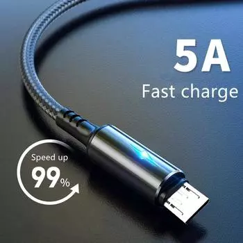 Кабель Micro USB 5A, светодиодный шнур для быстрой зарядки, микро-шнур для передачи данных для Huawei, Samsung, Xiaomi, Android, аксессуары для мобильных телефонов, кабели для зарядного устройства 2M чёрный