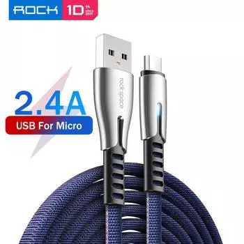 Кабель Micro USB Rock 2.4A USB Type C Зарядные кабели Провод из цинкового сплава для быстрой зарядки и синхронизации данных 100CM чёрный