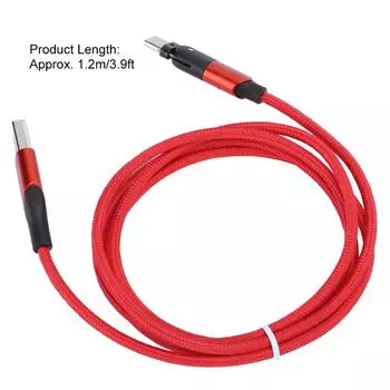 Кабель Micro USB с поворотом на 180 градусов, кабель TypeC для зарядки Samsung Xiaomi Huawei 1,2 м(Красный 1,2 м 3,9 фута)