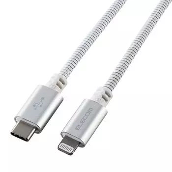 Кабель молниеотвода ELECOM 1,5м (Lightning и USB-C) Совместимость с USB Power Delivery, официальный сертификат MFi, нержавеющая сталь, высокая прочность, кошка, собака