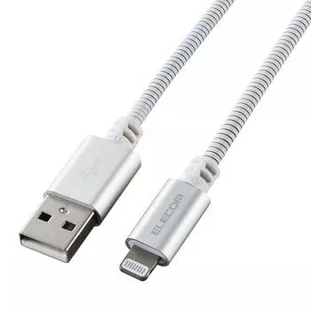 Кабель молниеотвода ELECOM 1,5м (Lightning и USB-A) MFi официально сертифицированный продукт из нержавеющей стали Высокая прочность кошка собака реакция на укус [Очищает Европейский