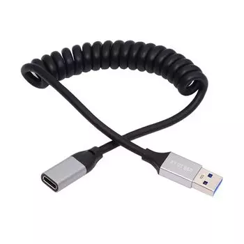 Кабель NFHK USB 3.0 тип A папа - USB-C C мама растягивающаяся спираль 100 см удлинитель 5 Гбит/с диск телефон камера для данных
