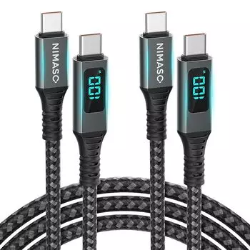 Кабель NIMASO USB типа C [100 Вт/5 А, совместимый с выходом PD, светодиодный дисплей] Быстрая зарядка типа C для iPhone 16, 15 серии, MacBook Pro, iPad Pro, Galaxy
