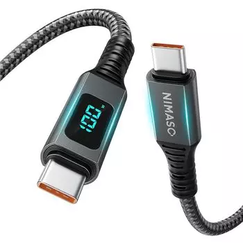 Кабель NIMASO USB типа C [100 Вт/5 А, совместимый с выходом PD, светодиодный дисплей] Быстрая зарядка типа C для iPhone 16, 15 серии, MacBook Pro, iPad Pro, Galaxy