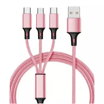 Кабель One Drag Three Data Cable для Apple Android Typec 3-в-1 с быстрой зарядкой, нейлоновая оплетка 1,2 м, удобная и быстрая передача данных