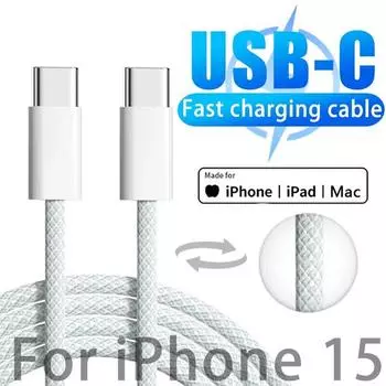 Кабель PD 60 Вт USB C к USB Type C для iPhone 15 Pro MAX iPad MAC Type C, быстрое зарядное устройство для Xiaomi Redmi Samsung S22 1m серый