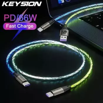Кабель передачи данных KEYSION PD 66 Вт USB CC с цветным светодиодным RGB-светом и градиентом Type-C для быстрой зарядки iPhone 16 Samsung Huawei Xiaomi USB A To C разноцветный