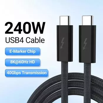 Кабель передачи данных USB 4.0 Type-C, кабель для быстрой зарядки 240 Вт со скоростью 40 Гбит/с, поддержка видео 8K HD, Thunderbolt 3/4 для телефона, переключателя iPad 0.3m