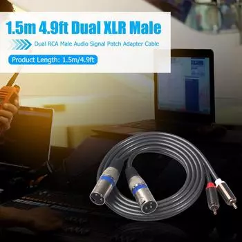 Кабель-переходник с двойным разъемом XLR на двойной разъем RCA, патч-кабель для аудиосигнала, 1,5 м/4,9 фута, черный