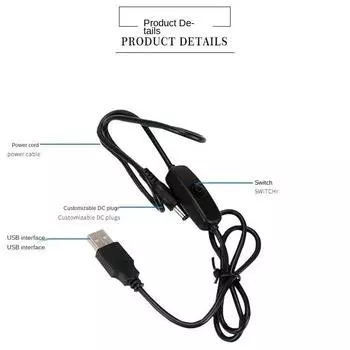 Кабель-переходник USB 5 В в 9 В 12 В, мобильный кабель питания, соединительный кабель маршрутизатора, усилительный кабель с индикатором переключателя чёрный
