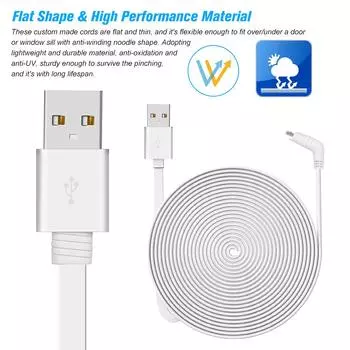 Кабель питания для зарядки подходит для Arlo Pro, Arlo Pro 2, Arlo GO, устойчив к погодным условиям, для использования в помещении и на открытом воздухе 2M белый