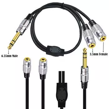 Кабель-разветвитель 1/4 на двойной 1/8, 1/4-дюймовый 6,35-мм стереоразъем TRS на два 3,5-мм 1/8-дюймовых стереоразъема-разветвителя