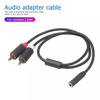 - Кабель RCA 0,4 м, 2 RCA штекера на гнездо 3,5 мм, адаптер, аудиокабель, шнур