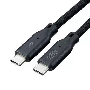 Кабель Sanwa Direct USB-C, совместимый с быстрой зарядкой, спиральный кабель PD240W, магнит, передача данных 480 Мбит/с, сетчатый кабель CtoC, 1 м, черный 500-USB088-1BK