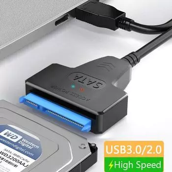 Кабель SATA-USB 3.0/2.0 со скоростью до 6 Гбит/с для 2,5-дюймового внешнего жесткого диска SSD SATA 3, 22-контактный адаптер, шнур USB 3.0-Sata III 25CM USB 2.0