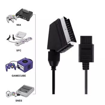 Кабель SCART AV-разъема, провод, подходящий для N64 SNES SFC GC Retro-Gamepad, 1,8 м, 6 футов, AV-шнур, черный, игровые аксессуары