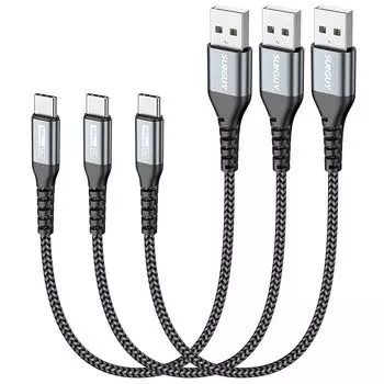 Кабель SUNGUY USB C 0,3 м [набор из 3 шт.] QC3.0 до 18 Вт, быстрая зарядка, тип C, 30 см, короткий, тип C, USB2.0, передача данных, нейлоновая вязка, высокая прочность iPhone16