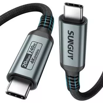 Кабель SUNGUY USB C-C мощностью 240 Вт, 3 м, сверхбыстрый кабель для зарядки типа C, высокая скорость 20 Гбит/с ??Передача данных 4K@60 Гц Видеовыход Кабель Type-C Heavy Duty Dis