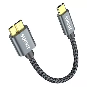Кабель SUNGUY USB C - Micro B 3.1 0,15 м. Скорость передачи данных до 10 Гбит/с. Позолоченные разъемы. Короткий. Внешний жесткий диск HDD/SSD/MacBook.
